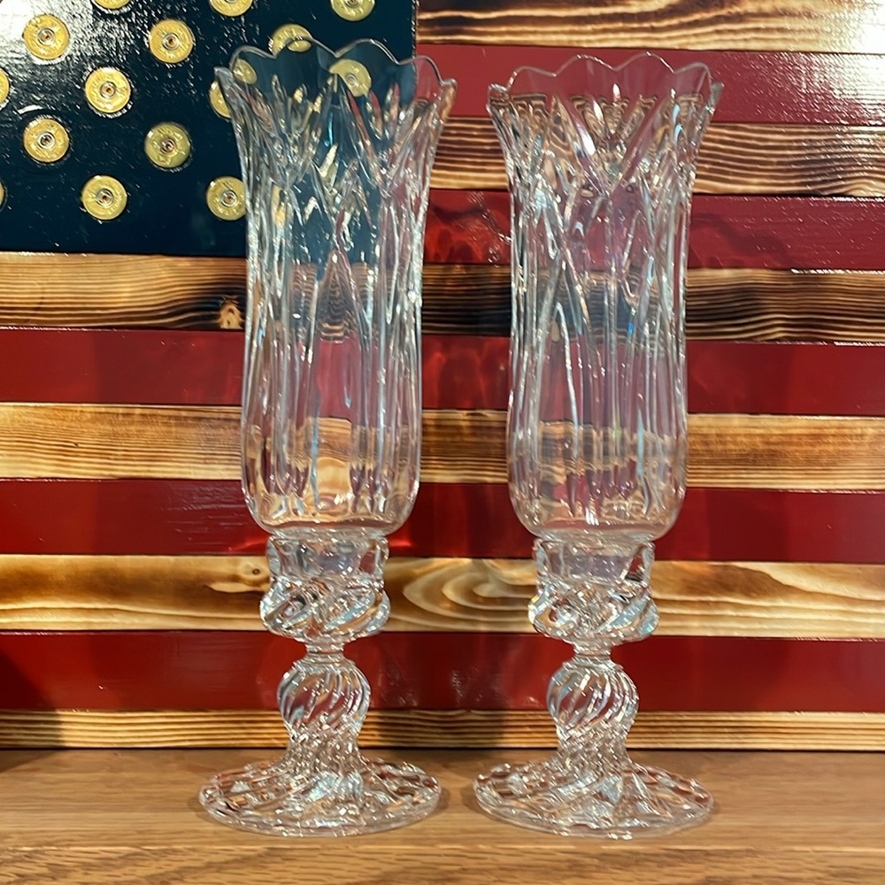 Set of 2 beautiful Crystal d’arques hurricane lamps